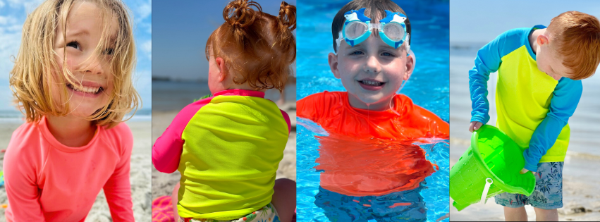 Bright swimwear is great but these neon rash guards on kids around water are better.