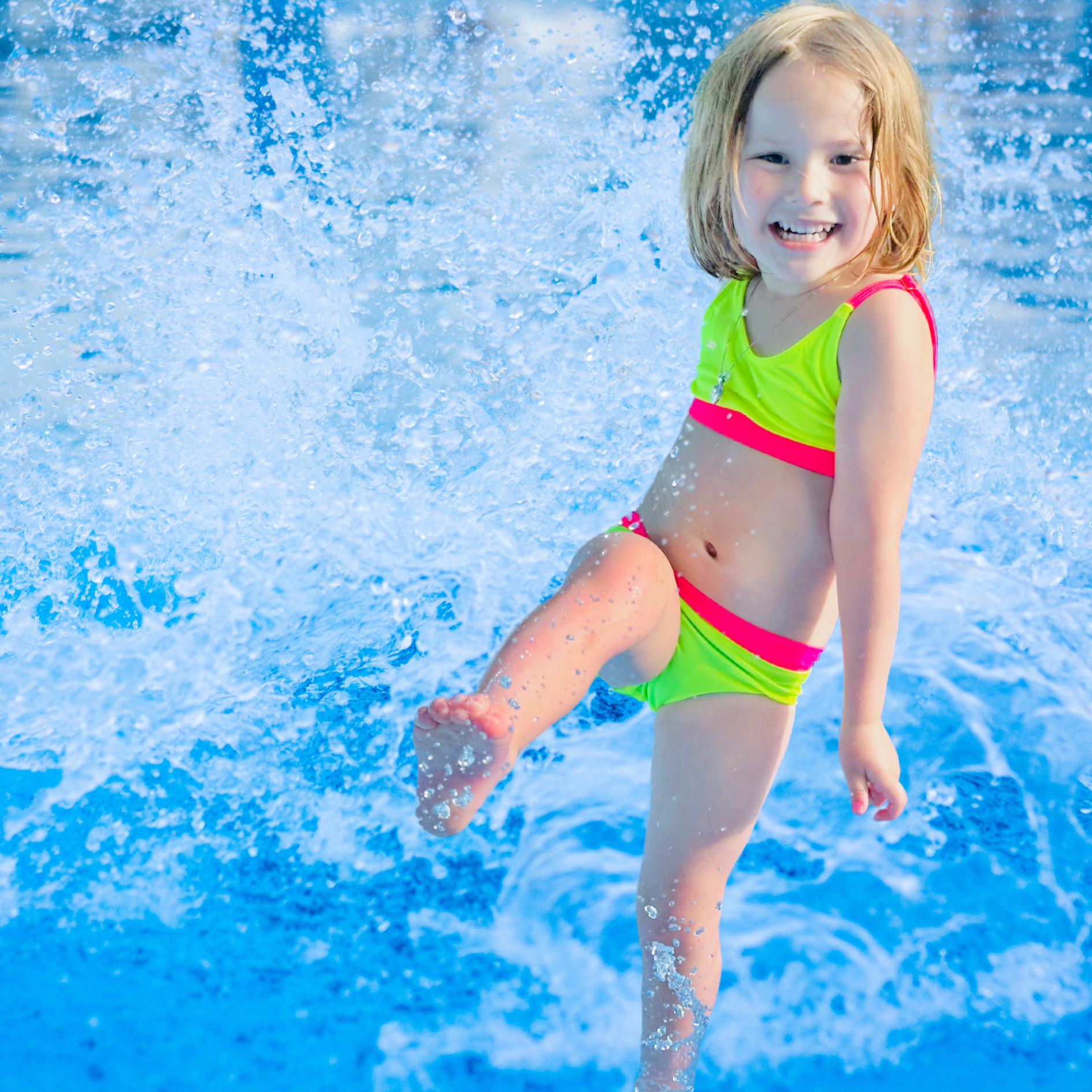 Kids' Bright Swimwear - Girls' Neon Two-Piece Bikini UPF 50+