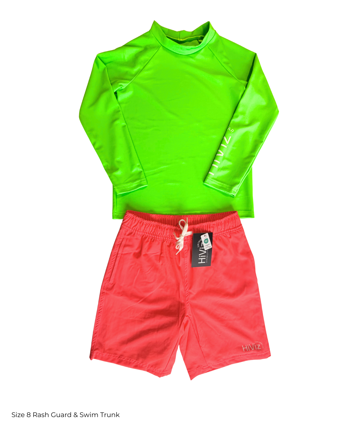 Boys' Neon Rash Guard & Swim Trunk Set - UPF 50+ Long-Sleeve Neon Green Rash Guard & Neon Pink Swim Trunks