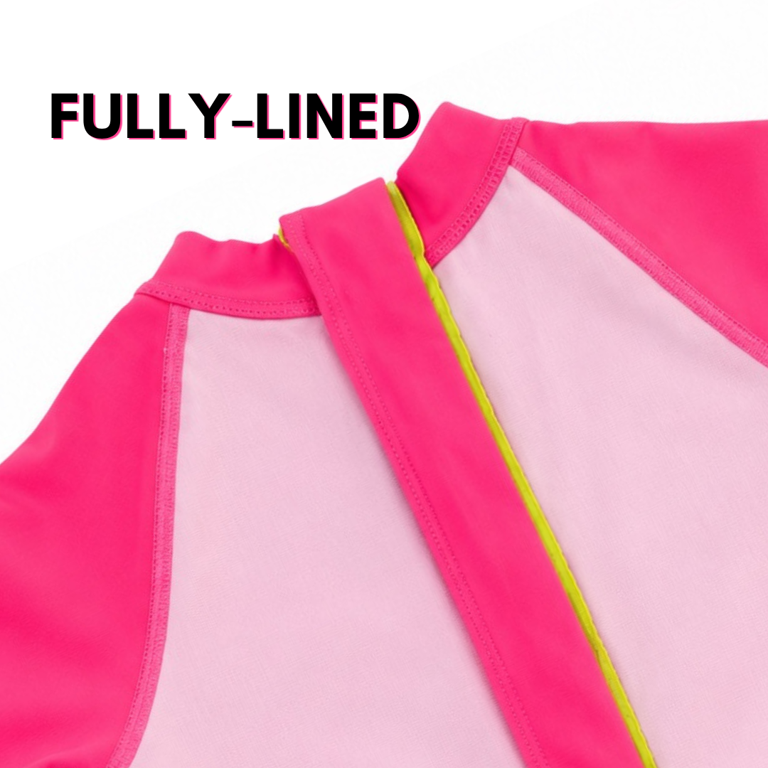 Girls' Neon Swim Zip-Up One-Piece | Neon Pink Mermaid