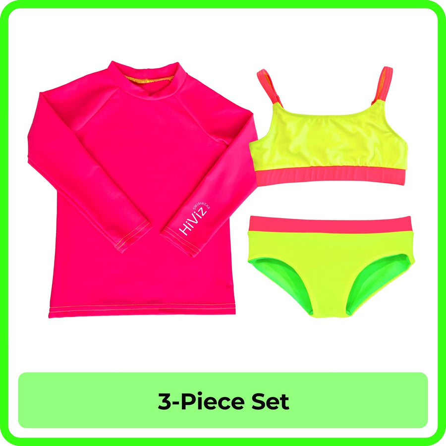 HiViz neon rash guard and swim trunks set