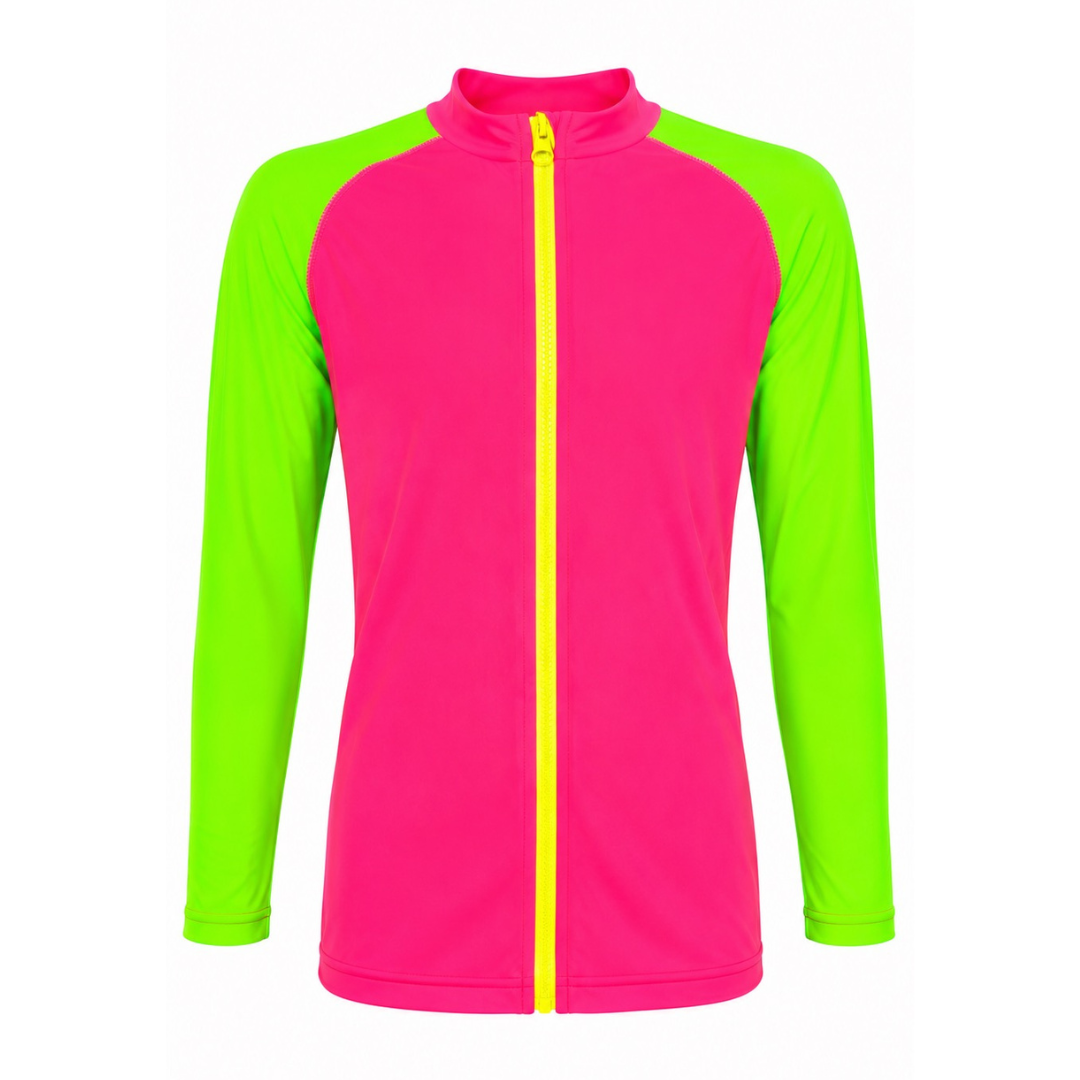 Bright Swimwear Kids' Neon Swim Zip-Up Rash Guard Neon Orange and