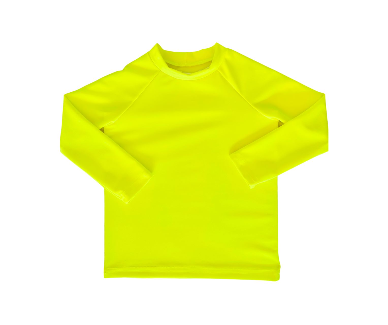 A single product image of a neon yellow rash guard long-sleeved. 