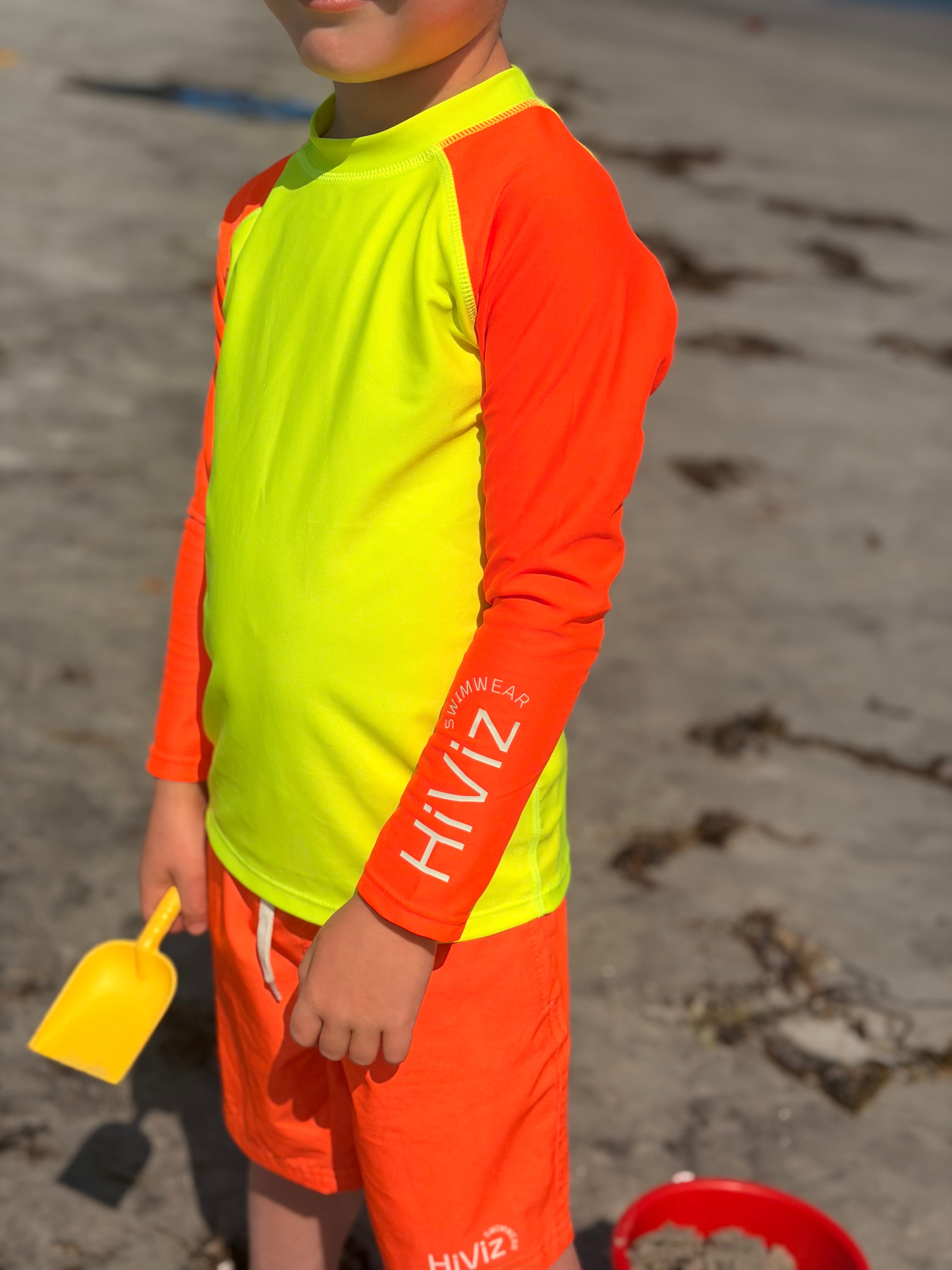 Kids’ Neon Rash Guard – Neon Orange and Yellow | UPF 50+
