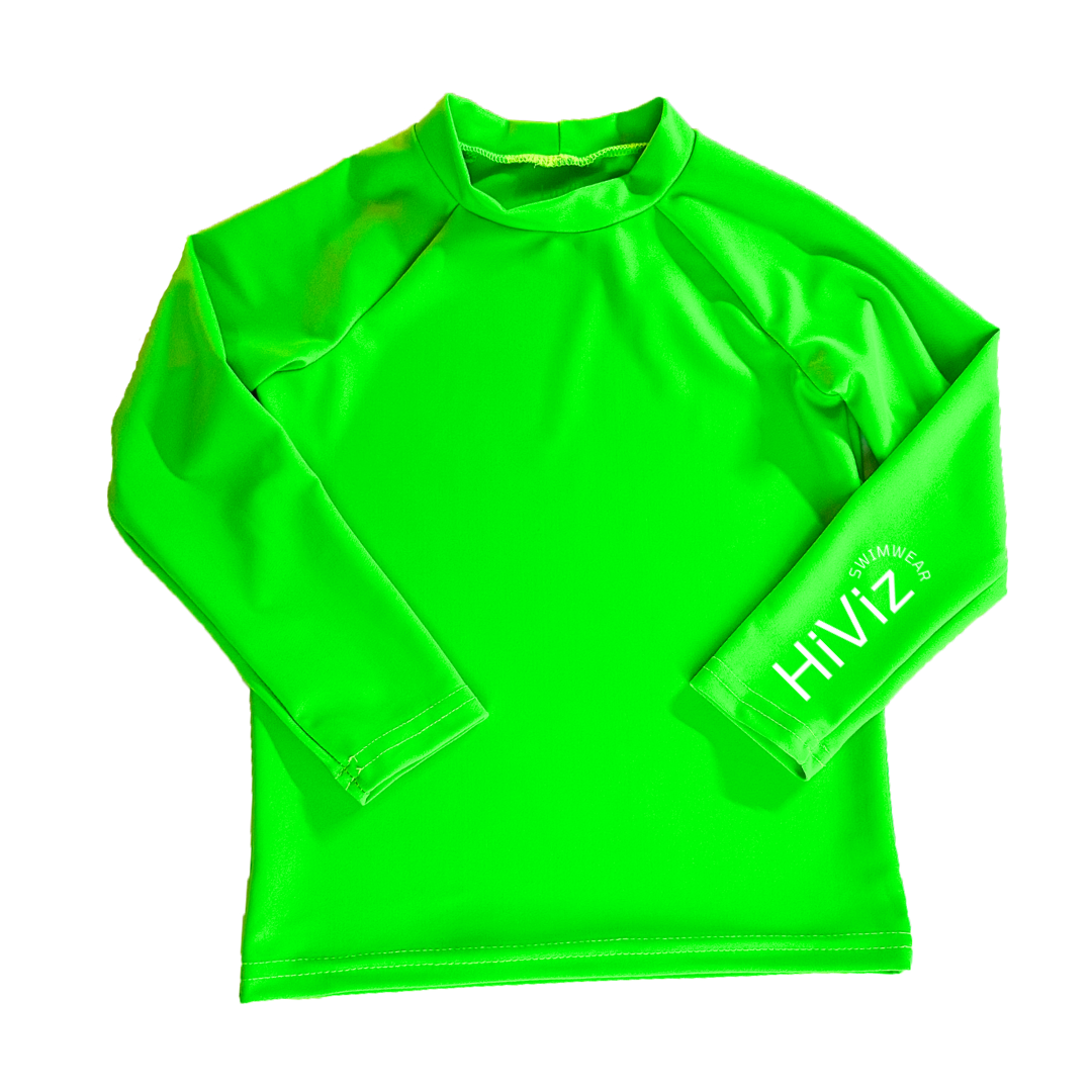 Product image of a neon green rash guard