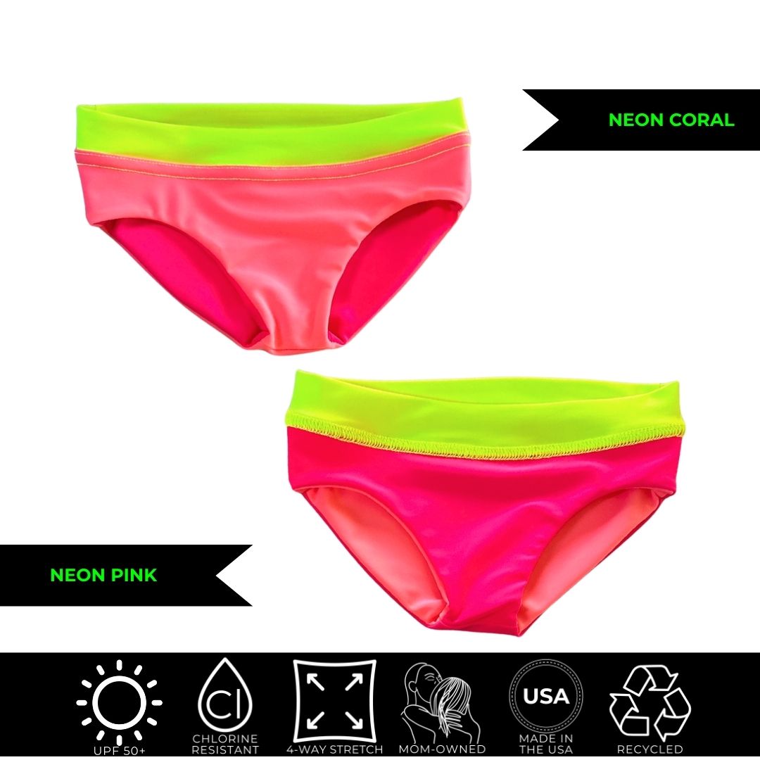 Product image of neon pink bikini bottoms neon coral and neon pink