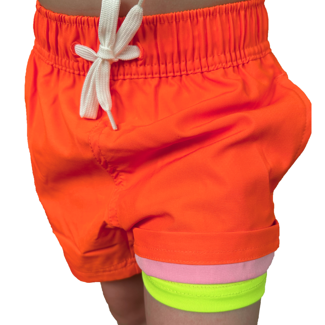 *NEW COLOR* Toddlers BLAZE Orange Swim Shorts with Boxer Brief Liner