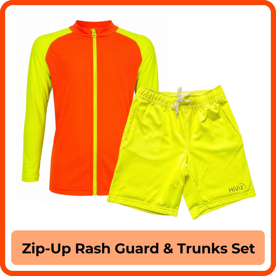 HiViz girls neon rash guard and swim shorts set
