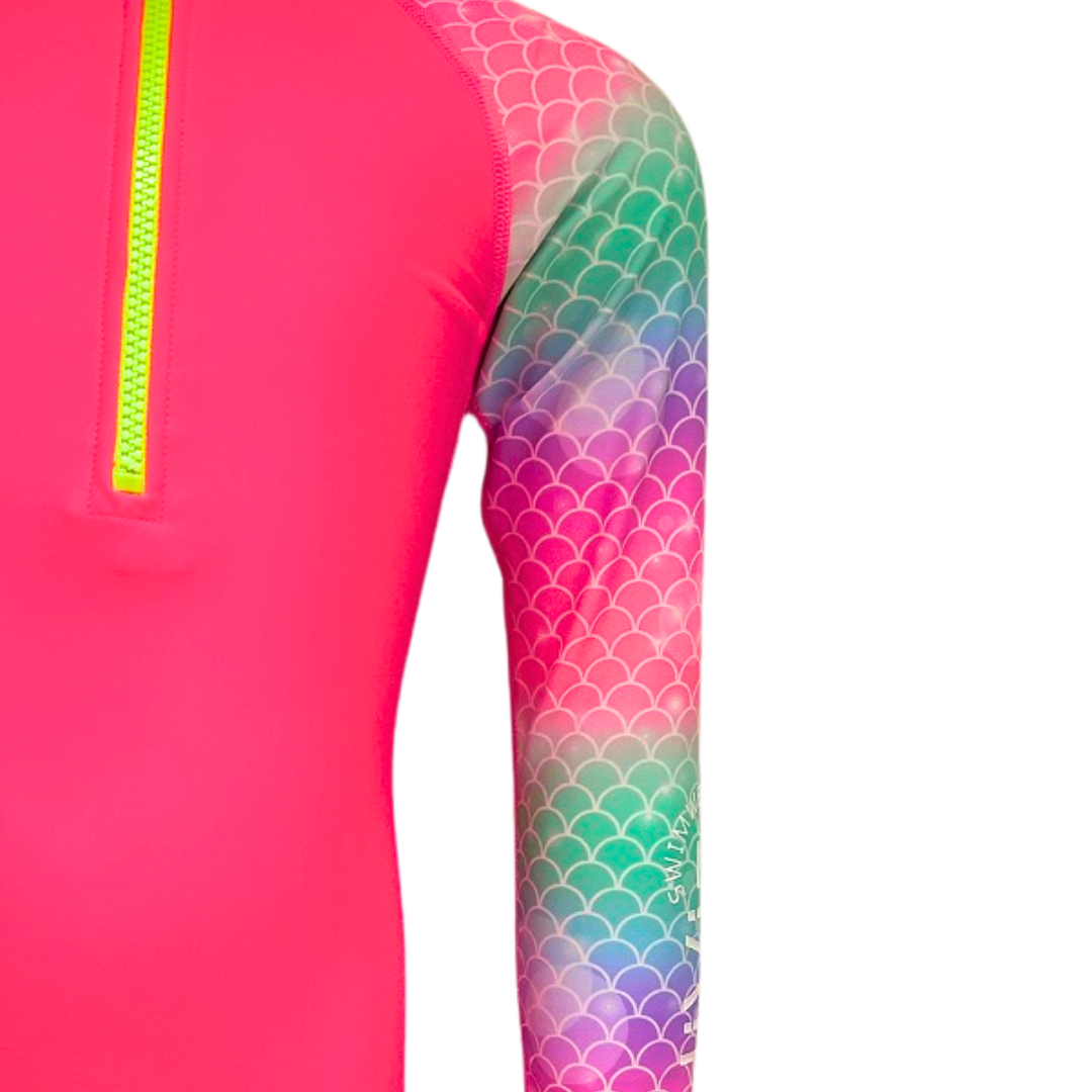 その他 RED WE PINK AQUA WE PINK Girls' Neon Swim Zip-Up One-Piece | Neon Pink Mermaid