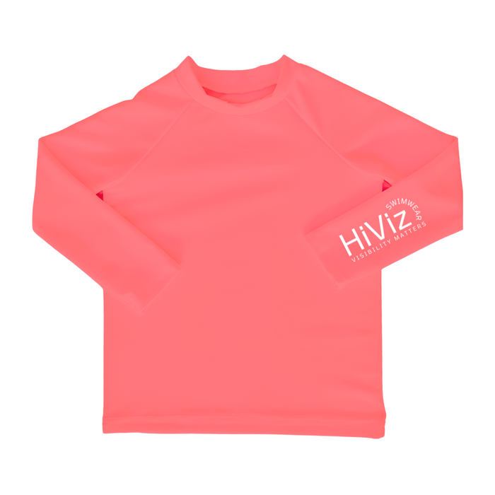 Final Sale! Kids’ Neon Rash Guard – Neon Pink Coral