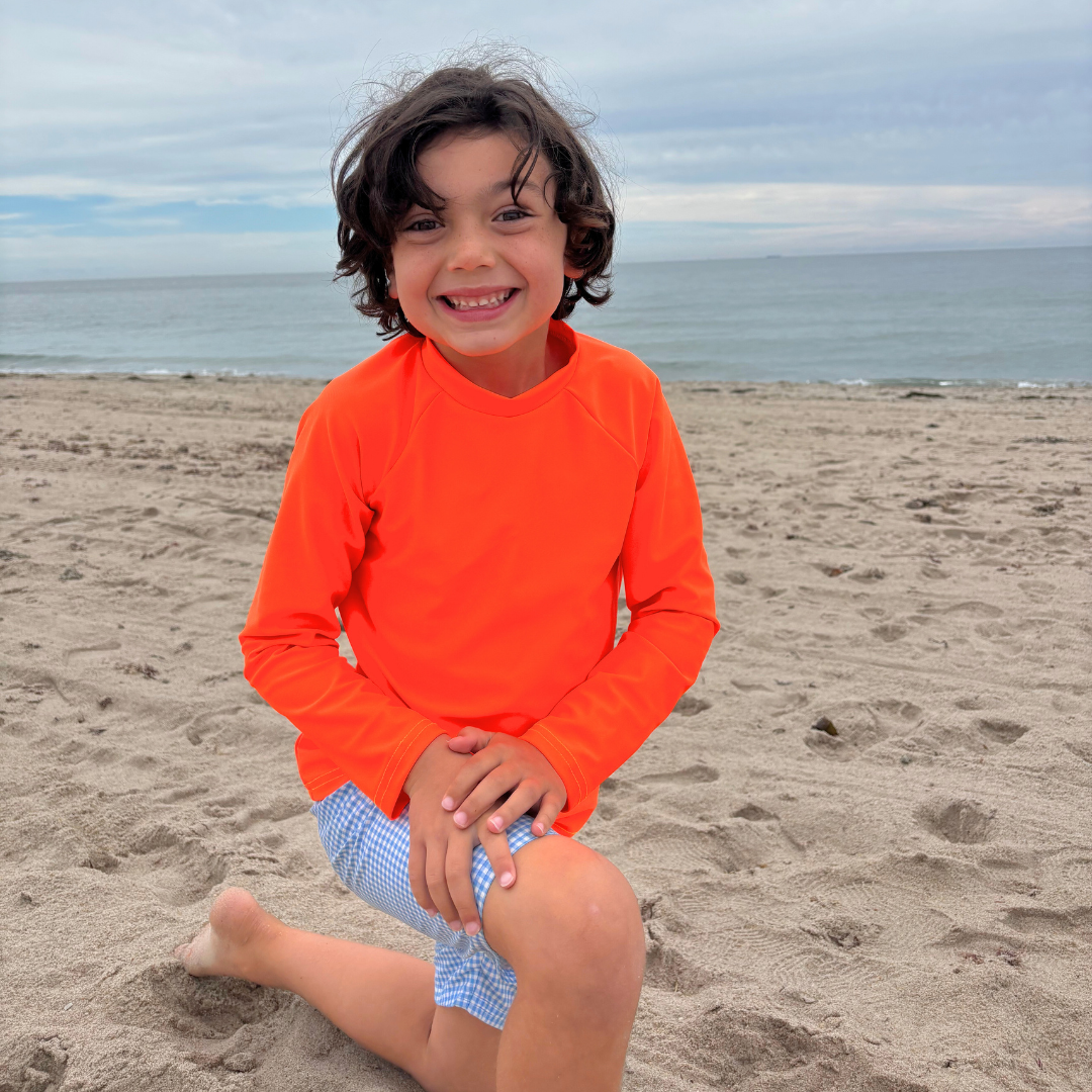 Bright Swimwear Kids' Neon Rash Guard in Neon Orange UPF 50+