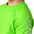 Close-up of a bright kids' neon green rash guard swim shirt with 'HIVIZ' branding on a white background