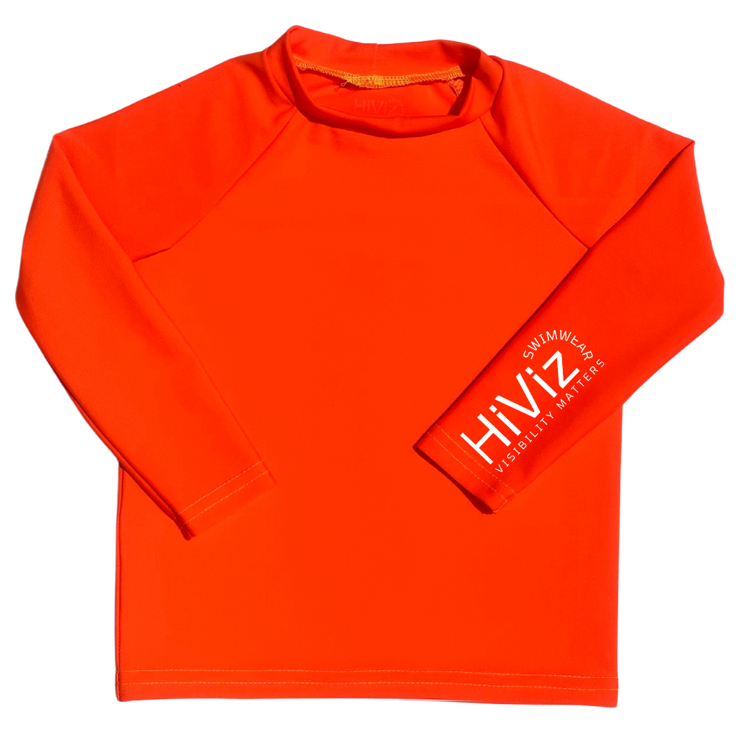 neon baby swimwear,  neon orange toddler rash guard long sleeve swim shirt