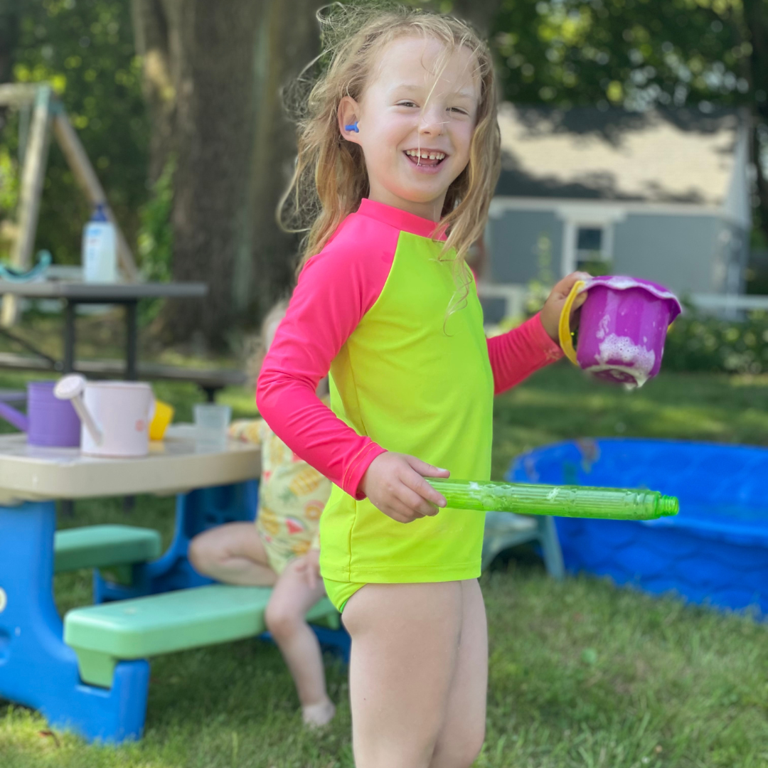 Kids’ Neon Rash Guard – Neon Pink and Yellow | UPF 50+