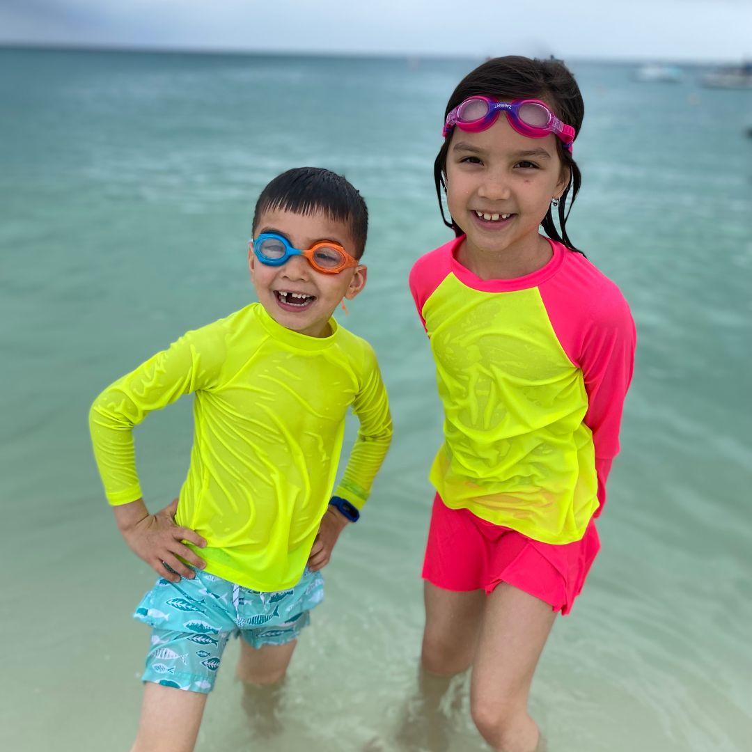 Kids' Neon Rash Guard in Neon Yellow and Green | UPF 50+ | HiViz Swimwear