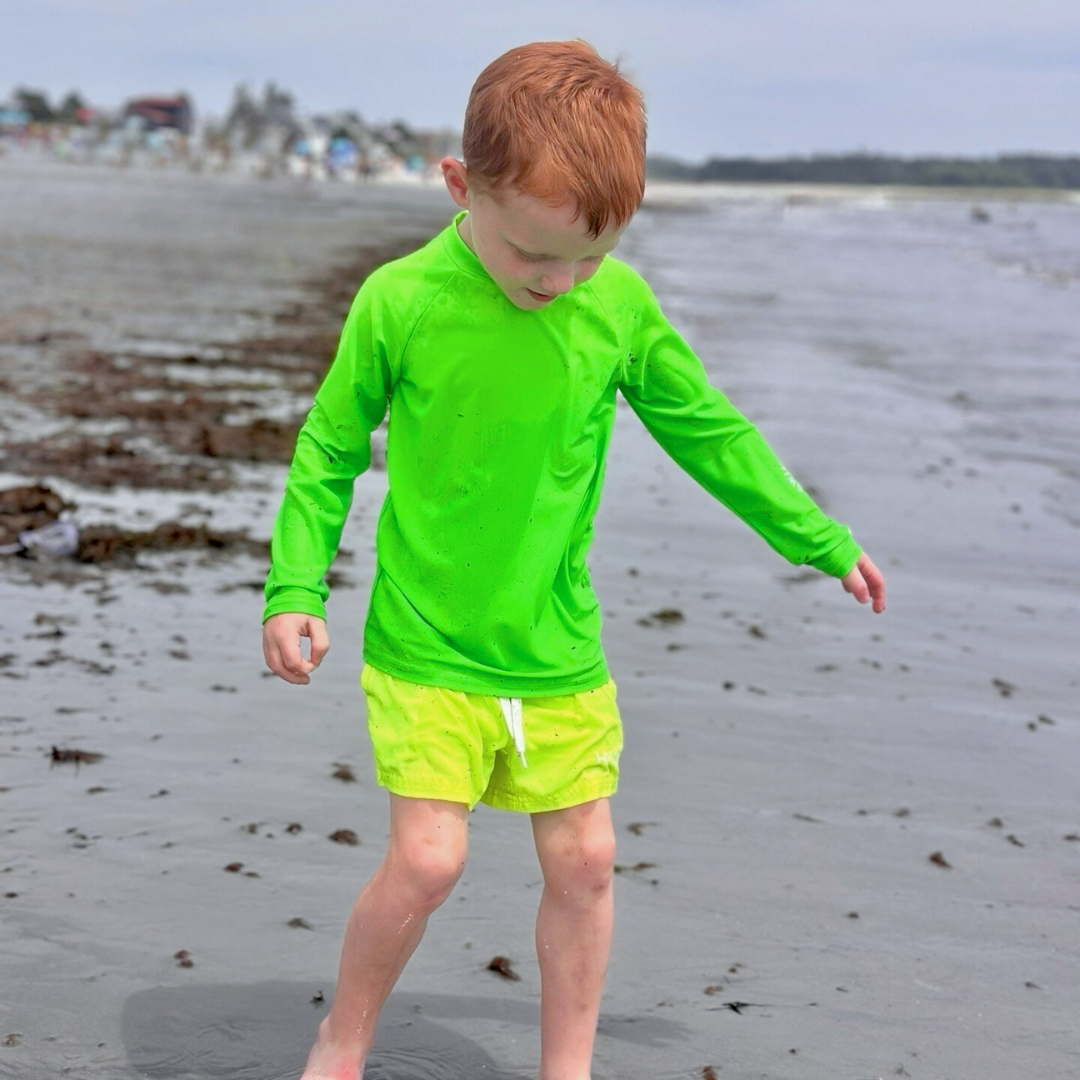 Bright Swimwear Kids' Neon Rash Guard in Neon Green UPF 50+