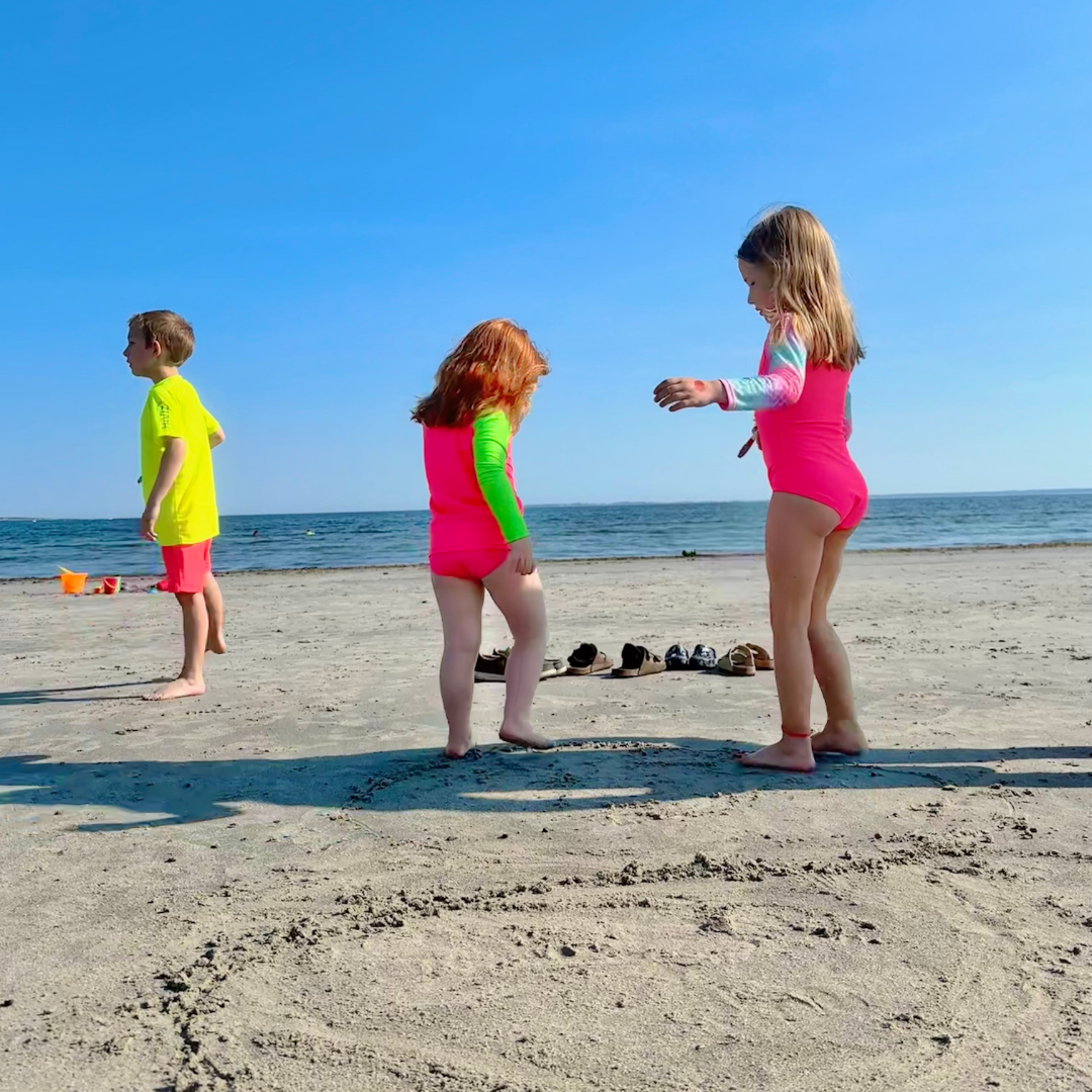 Kids' Neon Rash Guard – Neon Pink & Green, Long-Sleeve Zip-Up